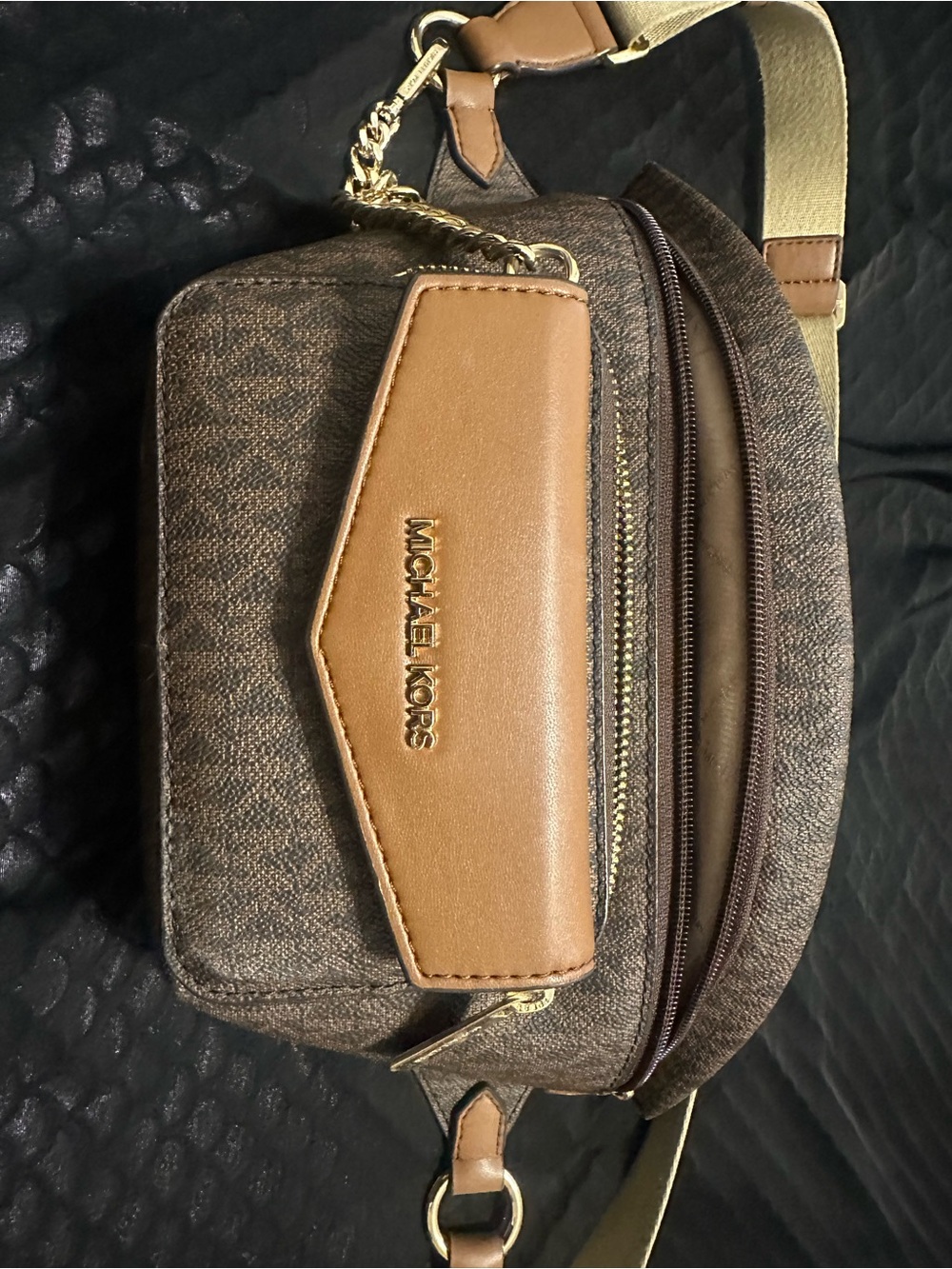 Michael Kors Brown Monogram Crossbody Belt Bag with Gold Hardware - Picture 12 of 12